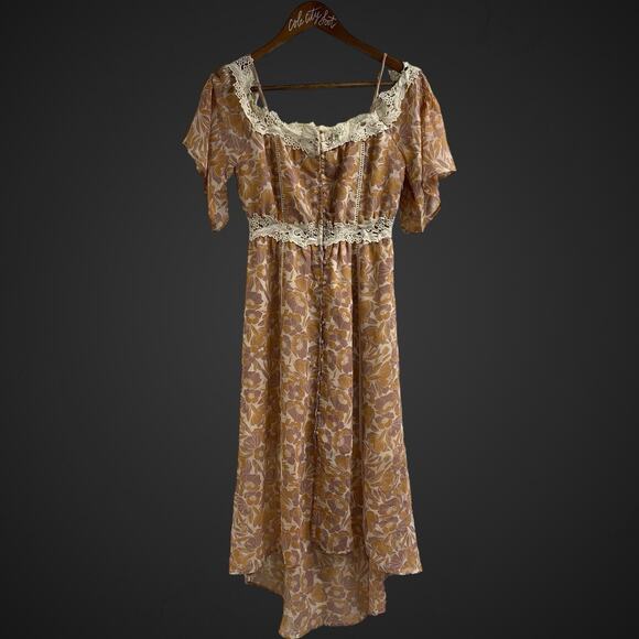 ASTR The Label Floral Dress Off Shoulder Hi Low Midi XS Boho Peasant - Picture 1 of 9
